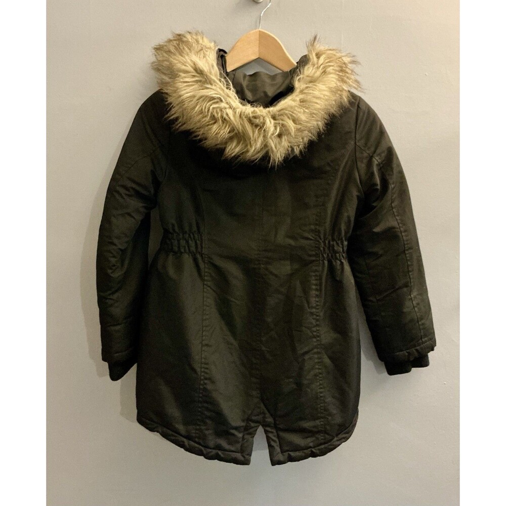 Michael Kors Girls 7/8 Black Winter Parka Coat Faux Fur Hood Gold Logo - Picture 2 of 11